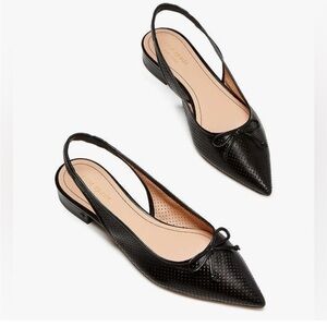 NEW Kate Spade Veronica Black Leather Point Toe Slingback Flats Size 7.5